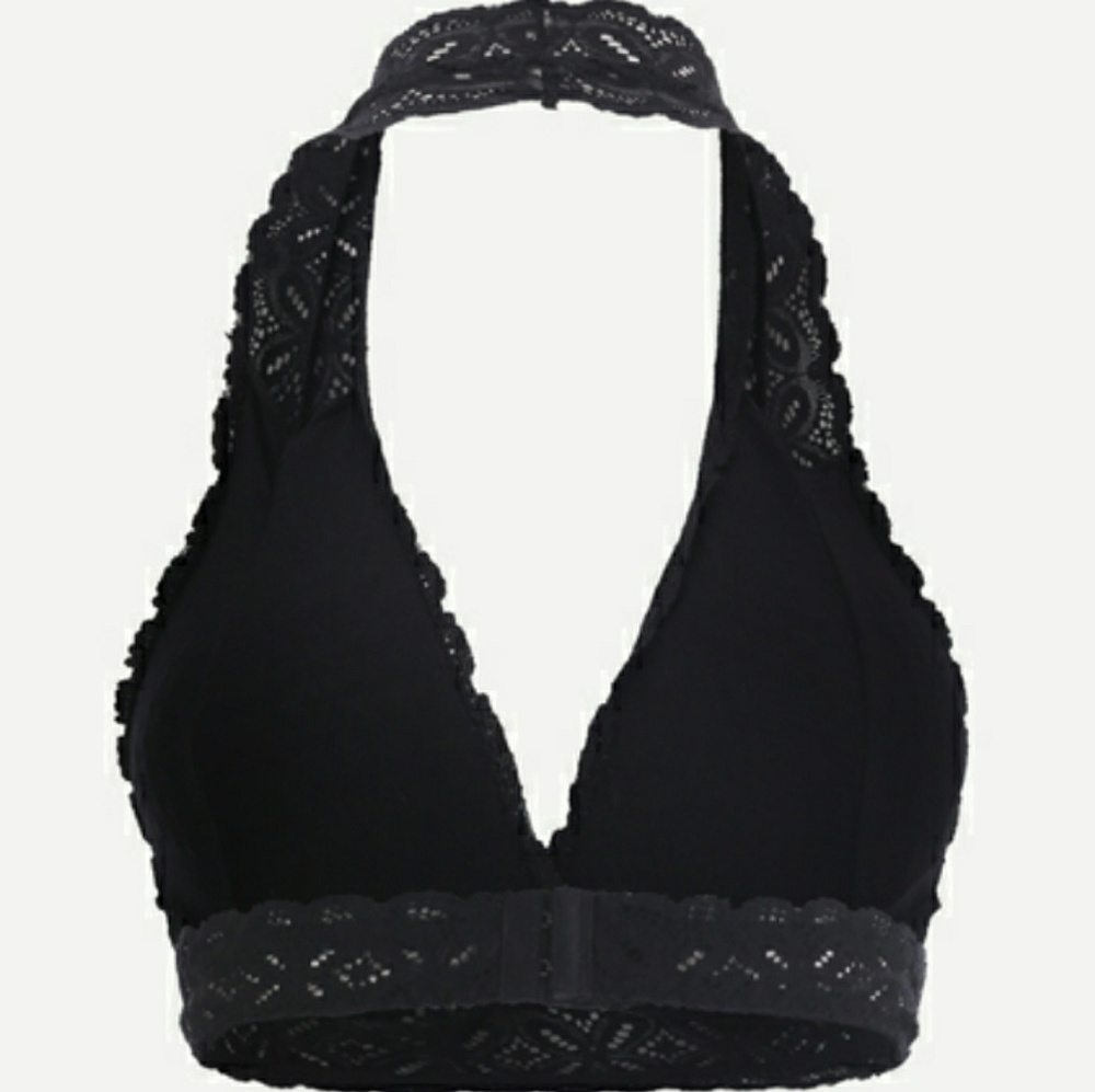 Black Lace Overlay Halter Bralette